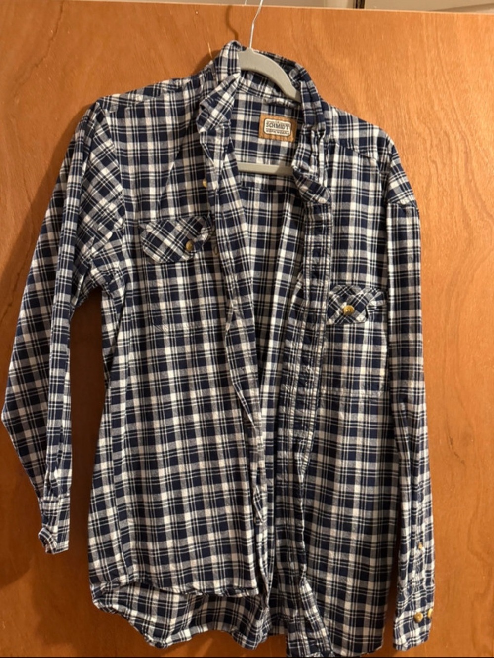 Men's Navy and White Plaid Button-Down Shirt
